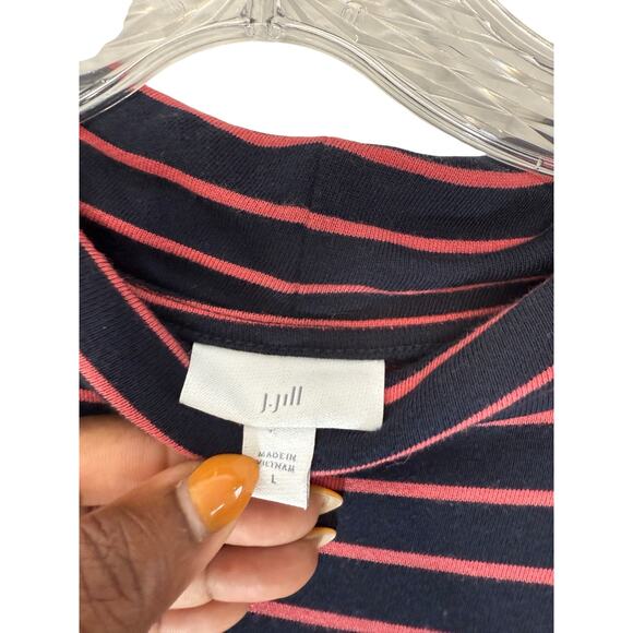 J. Jill Dress Pink Blue Striped Short Mock Neck Long Sleeve Casual Large - Picture 2 of 11